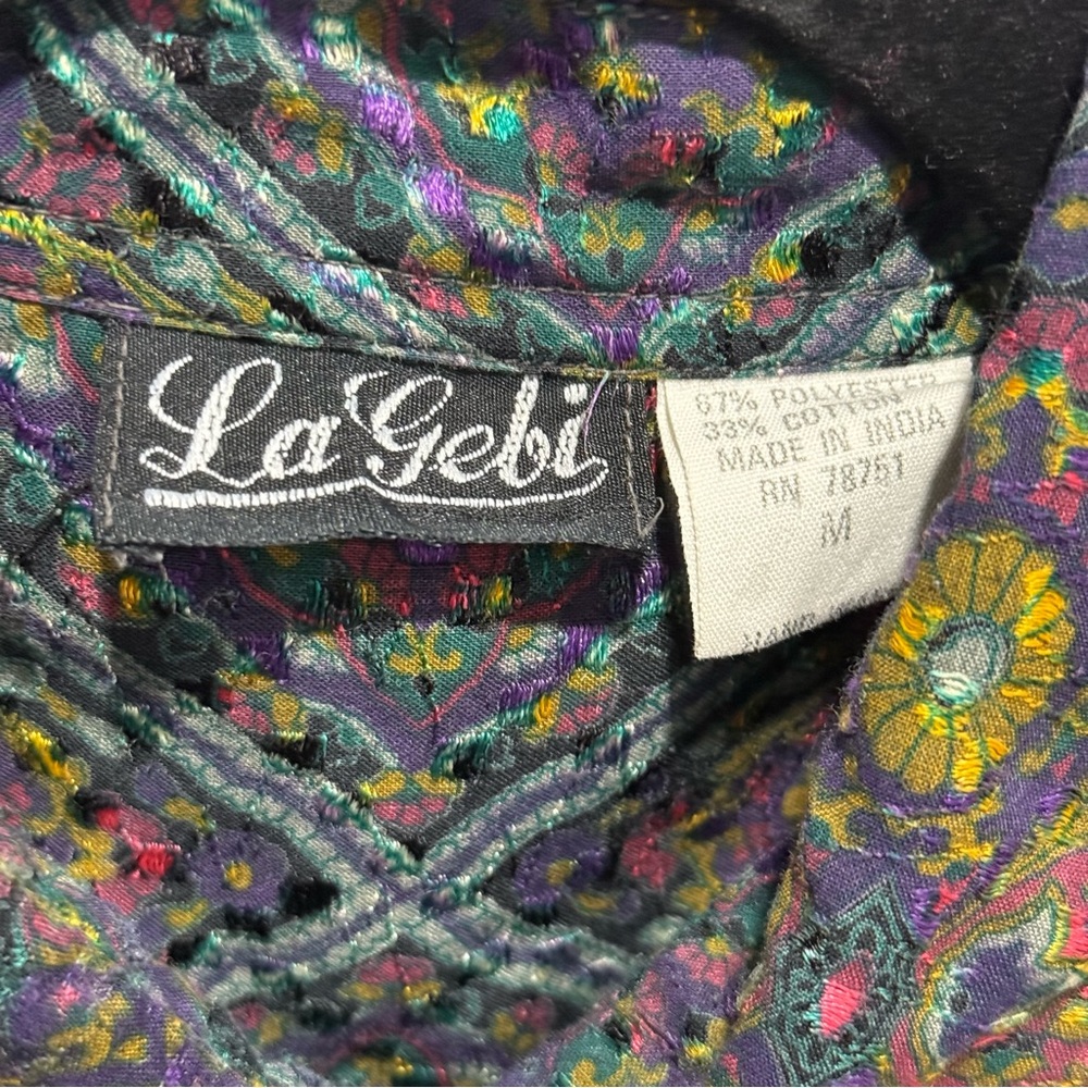 LaGebi Vintage Geometric Tapestry Print Button Up Shirt M Retro Festival Atrsy - Picture 5 of 11